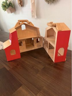 Vintage Melissa & Doug Wooden Fold & Go Barn Playset