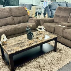 Amazing Deal Now👍Beautiful Chocolate Reclining Sofa&Loveseat With A Free 55 Inch Tv $999🚨