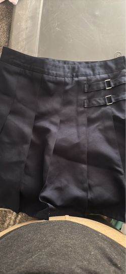 Black Pleated Mini Skirt with Buckle Detail size 14