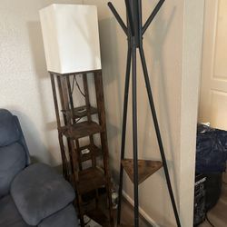 Coat Rack And 2 Tall Lamps 
