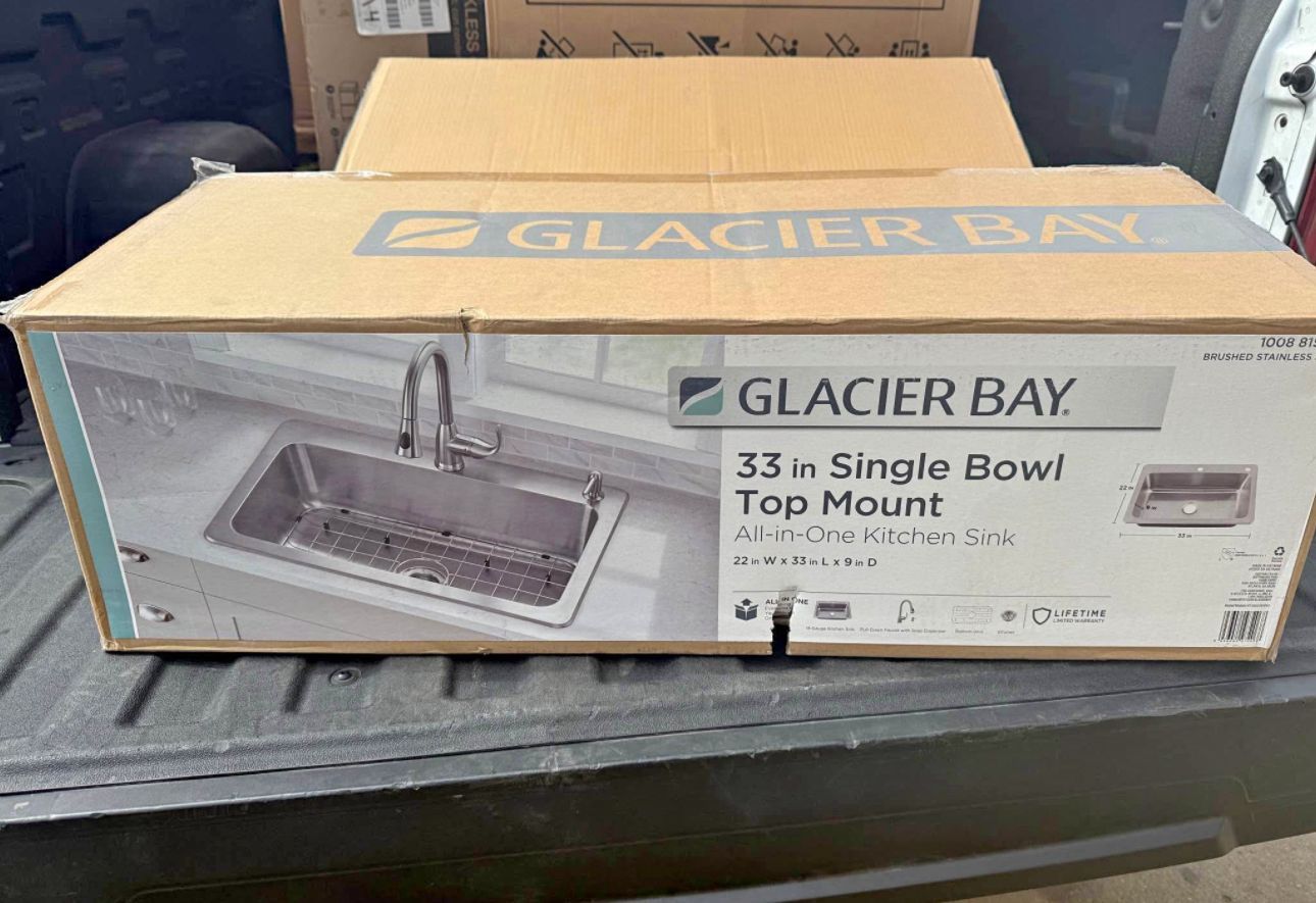 Glacier Bay Bratten 33 in. Drop-In Single Bowl 18 Gauge Stainless Steel Kitchen Sink with Pull-Down