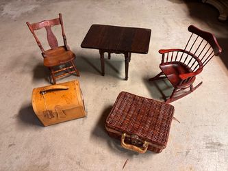Vintage Miniature Doll Furniture & Cases Set – 5 Pieces