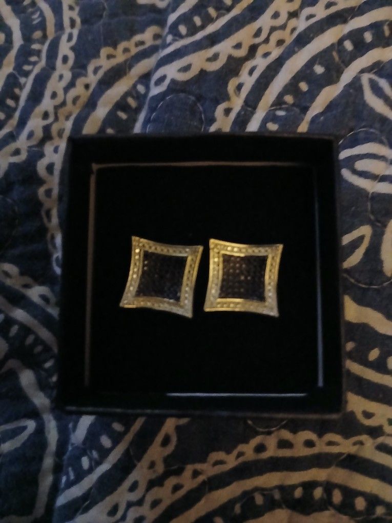 14k White Gold Rhodium Over Solid Sterling Silver DIAMONDS 0.15 CTW MENS DESIGNER EARRINGS