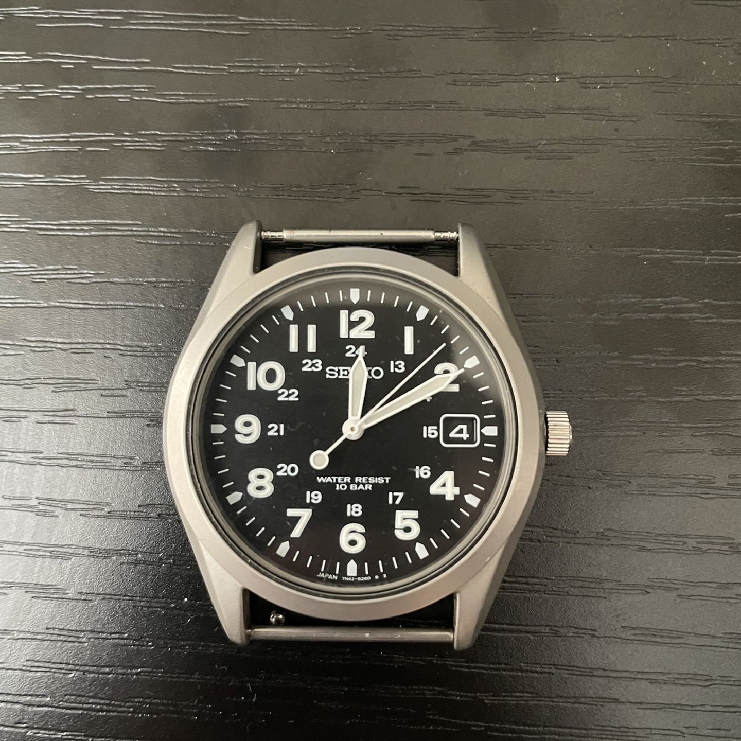Rare Seiko Military Watch Quartz 7N42-8260 Black Dial Vintage