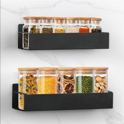 Spice Rack Wall Mount - Oversize Pantry Organization and Storage Rack, 11.8 Inch Adhesive Hanging Kitchen Spice Racks for Smooth Walls - No Drilling R