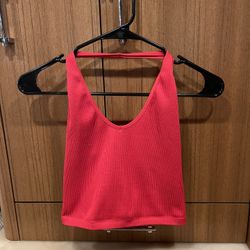 Red Ribbed V-neck Halter Tank