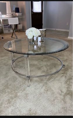 Round Glass Coffee Table with Acrylic Legs