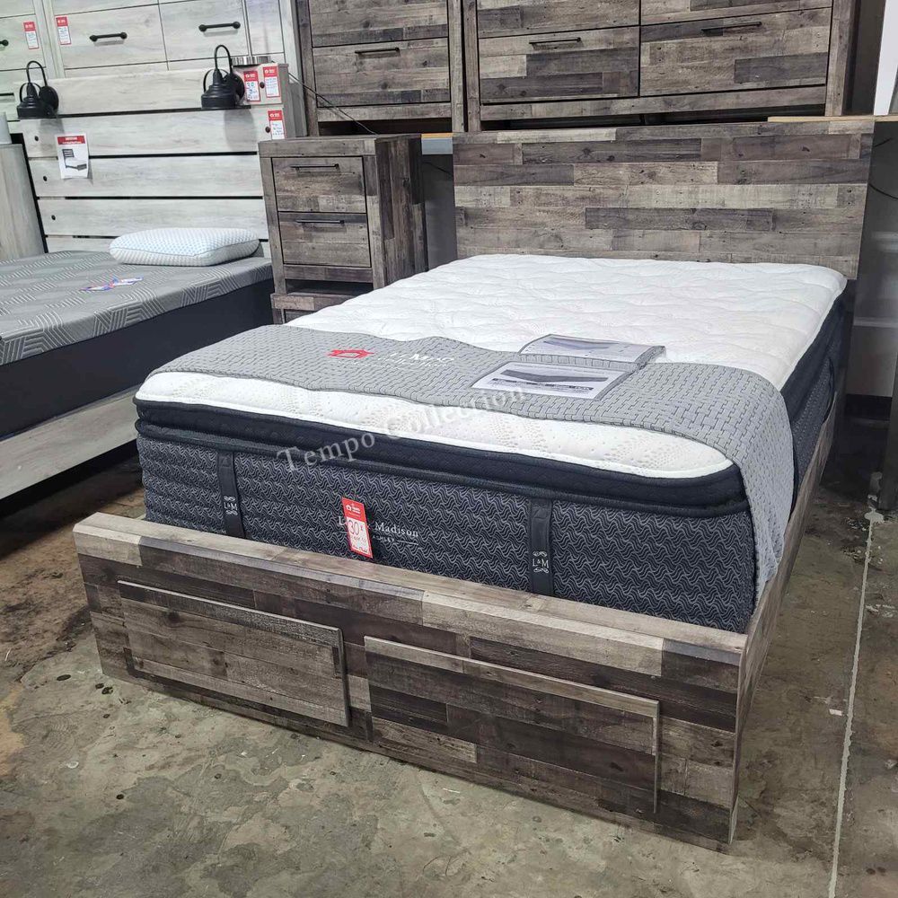 Multi Grey Queen Platform Bed with 2 Drawers, Multi Grey Color, SKU#10B200QST2