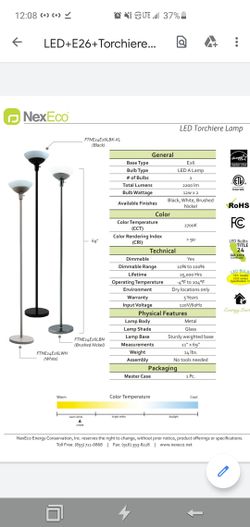 1 Nexeco LED torchiere lamp black new/ sealed