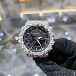 💎 VVS Moissanite Iced-Out Silver Cross G-Shock Watch | Black Dial Custom Timepiece