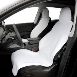 Tesla Model 3/Y Seat Covers - Protects Your Tesla’s Seats - Sweat, Pet, and Spill Protector - Waterproof & Durable Front Seat Covers, 2 White Tesla Se