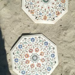 Handmade Marble Table Top Studded with Real Gemstones 