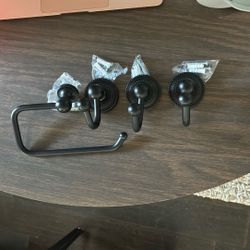 Matching Matte Black Towel Hooks And Toilet Paper Holder