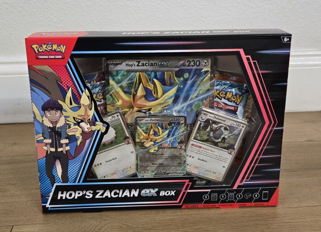For Sale:
Brand New Still Sealed Pokemon Trading Card Game TCG Hop's Zacian Ex Box
