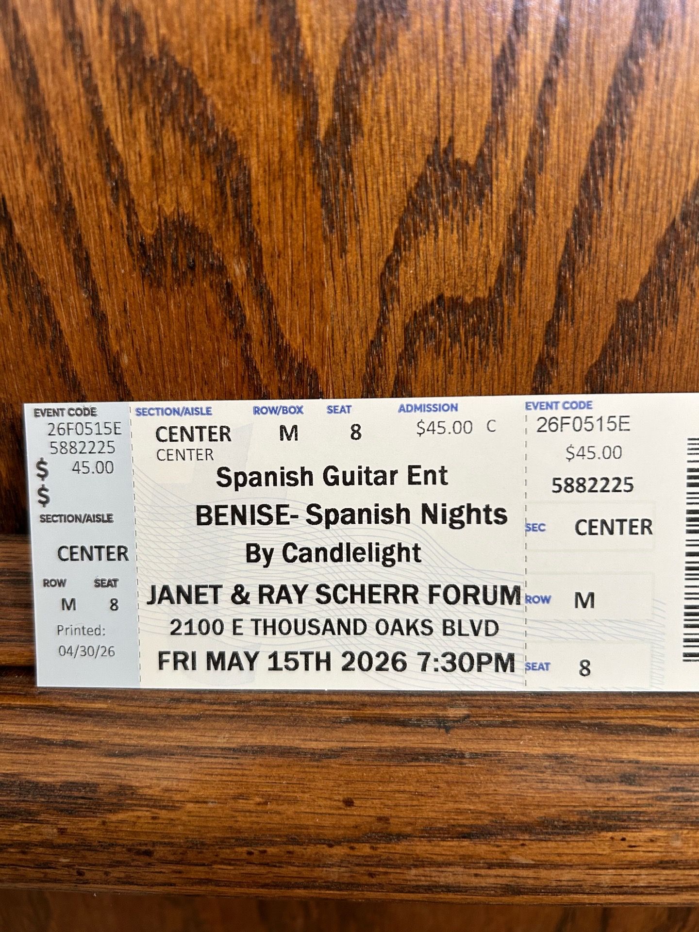 1 ticket for Benise Spanish Nights