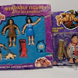 1993 Flintstones Action Figure Lot - Big Shot Fred + Barney, Betty & Bamm-Bamm MOC

