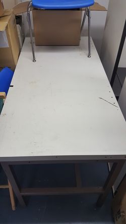 6ft steel frame table & solid wood hutch