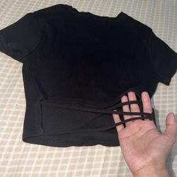 Crop Black Shirt w/small Open Back