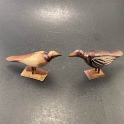 2 Carved Wooden Folk Art Birds