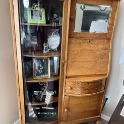 Antique Oak Secretary Side By Side Cabinet