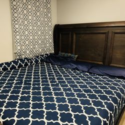 King Size Bed - Solid Wood + 2 Side Tables 
