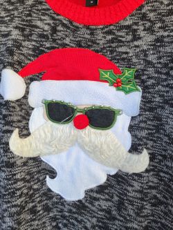 Vintage  'COOL SANTA'  GRAY UGLY CHRISTMAS SWEATER GLASSES Size Medium