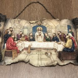 Vintage “The Last Supper” Jesus Religious 3D Scroll Resin Wall Hanging