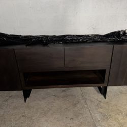 Real Wood Tv Stand With Balck Metal Legs