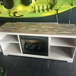 Tv stand with fireplace built in with tables