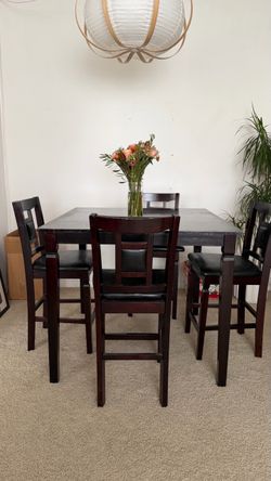 5-piece Dark Wood Counter Height Dining Set