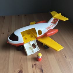 Vintage 1980 Fisher Price Little People Yellow & Orange Jet Airplane Plane #2502 & Passenger Figure