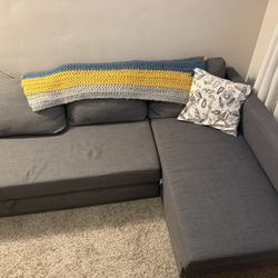 IKEA Grey Sleeper Sofa With Chaise And Storage