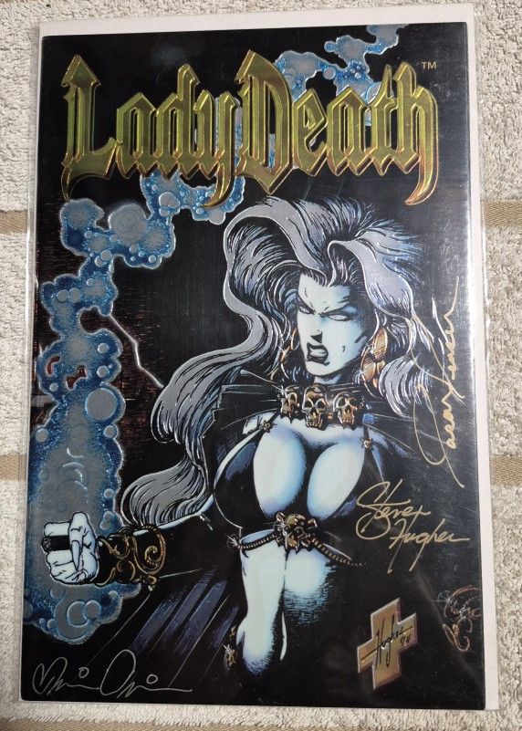 LADY DEATH II # 1 SIGNED x3 BETWEEN HEAVEN AND HELL CHAOS COMICS 1995