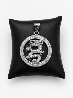 925 Sterling Silver Cubic Zirconia Dragon Circle Men’s Pendant