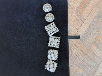 Vintage Rhinestone Clip-On Earrings Set of 3 Pairs