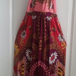 Vintage 70's Maxi Floral Halter Dress/Size 8