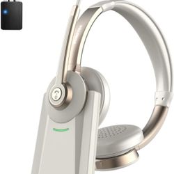 Bluetooth Headset with Microphone, QCC Wireless Headphones with Mic Noise Cancelling & Mute/Charging Dock/Plug & Play USB Dongle, 26 Hrs On Ear Headph