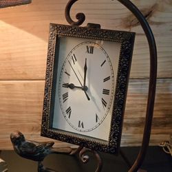 Wrought Iron Clock On Easel  With Bird.