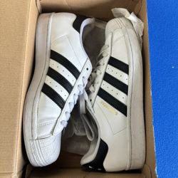 Adidas Superstar Sneakers – White with Black Stripes (Women’s Size 10)