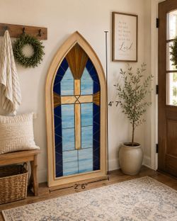 Handmade Church Stained Glass Window | " Gothic Cross Panel"