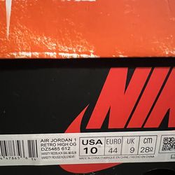 AIR JORDAN 1 RETRO HIGH OG DZ5485 612 VARSITY RED/BLACK-SAIL-MUSLIN VARSITY ROUGE/VOILE/NOIR USA EURO 10