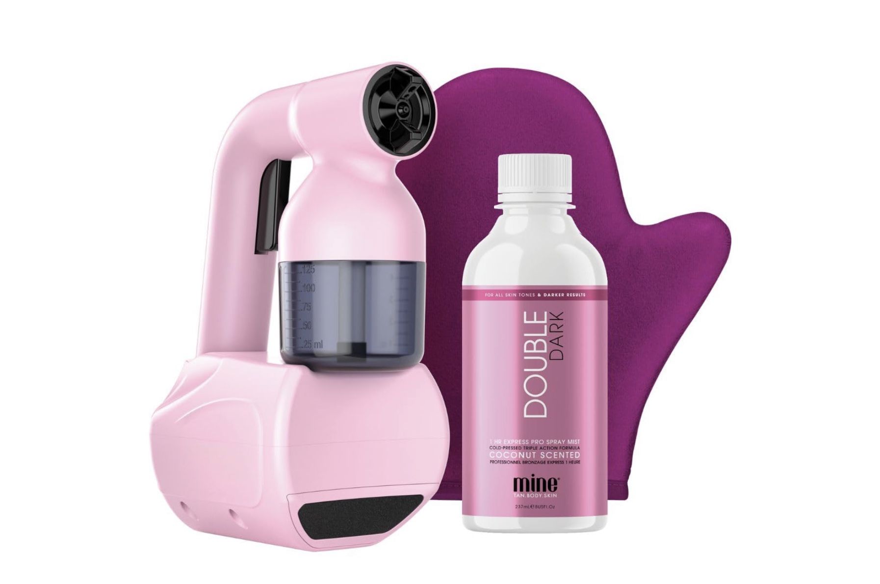 MineTan Personal Spray Tan Machine | Pink At Home Spray Tan Kit - Lightweight, Handheld Portable Self Tanner, with 8oz Double Dark Pro Spray Mist Solu