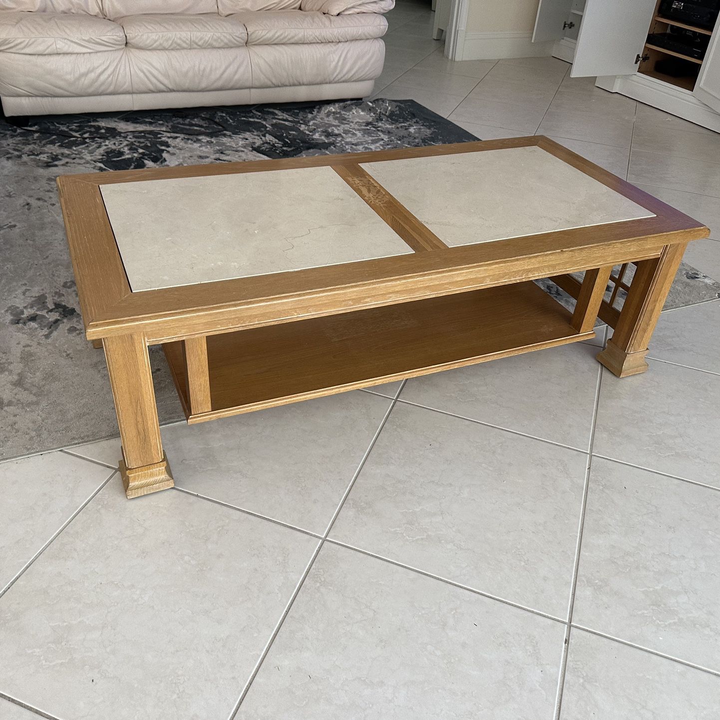 Solid Wood & Travertine Coffee Table