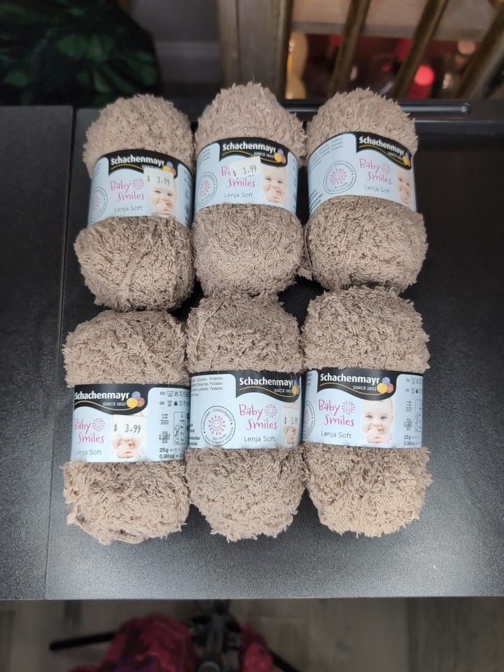 Lot Six Skeins Of Soft Baby Yarn Beige Blanket
