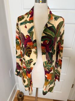 FARM Rio Macaw Mix Tropical Linen Blend Blazer Jacket Large