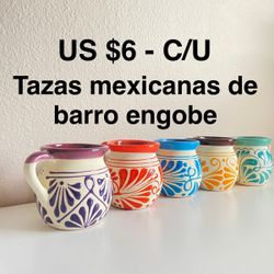 Tazas De Barro Engobe Mexicanas De Diferentes Colores