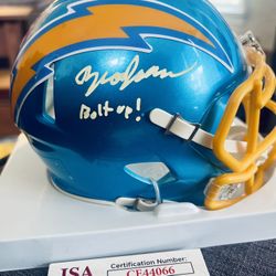 Zion Johnson Signed Los Angeles Chargers Mini Helmet JSA COA