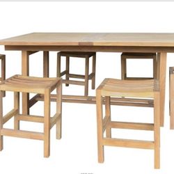 New Solid Teak Outdoor Counter Height Table And 6 Teak Counter Height Chairs
