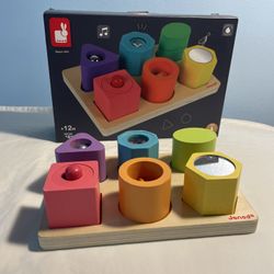 Janod  Sensory 6-Block Wooden Puzzle Shape Sorter Kaleidoscope Mirror Rattle Etc