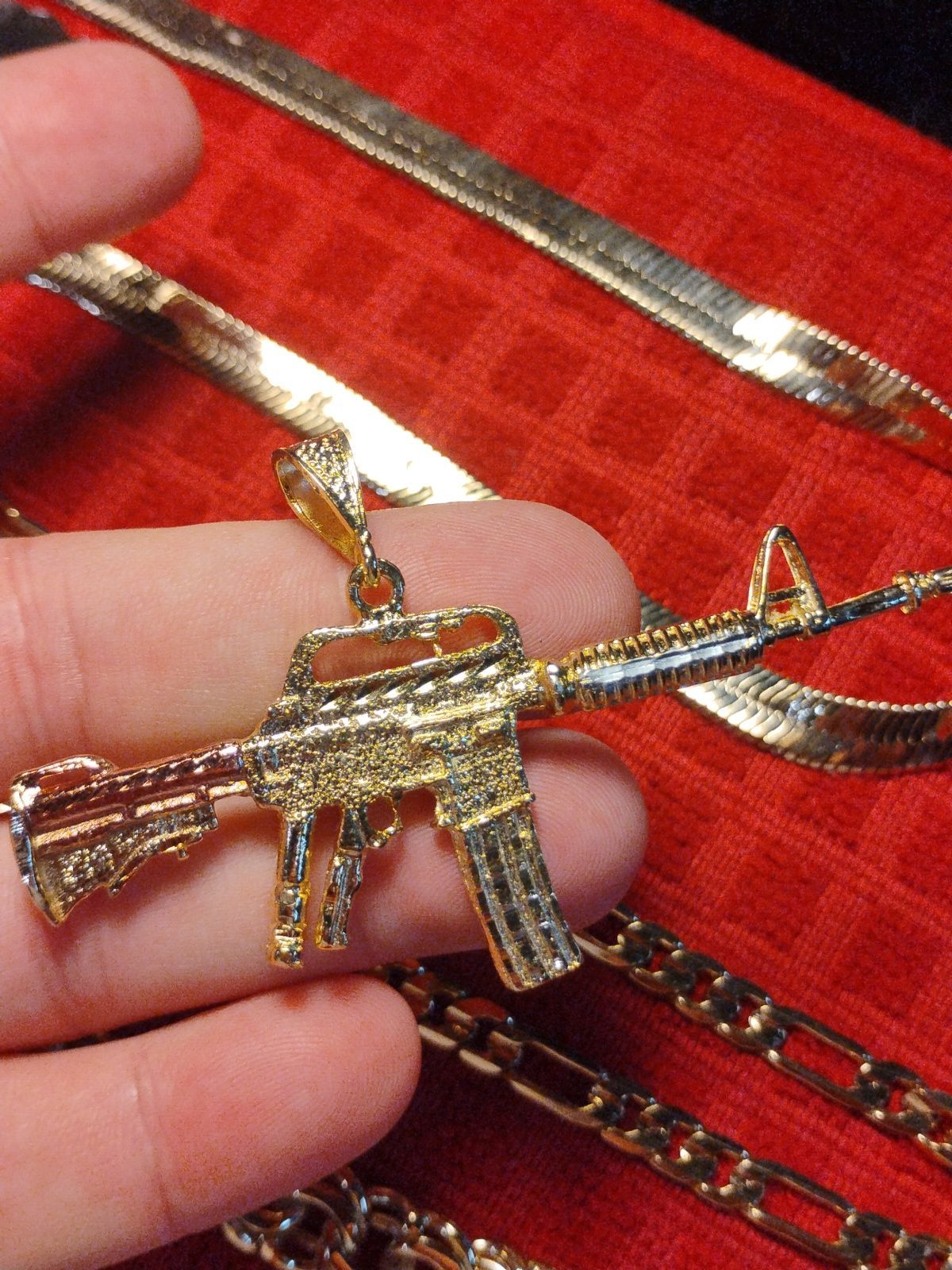 14K GOLD OVER AK 47 CHARM,CUERNO DE TOCAYO EN ESPECIAL